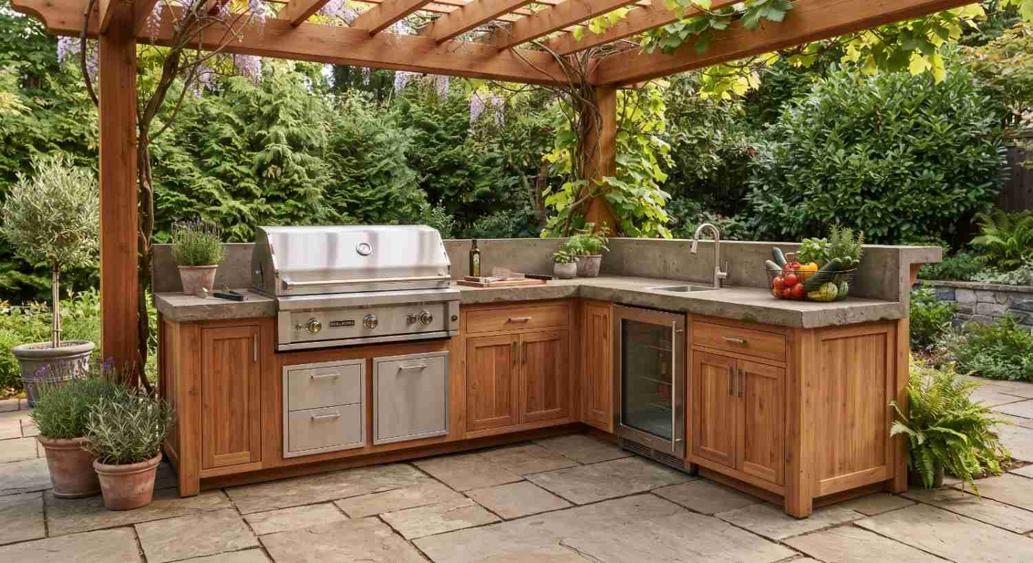 Brick veneer detail on an outdoor kitchen base