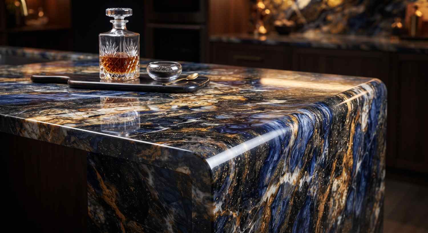 Granite counter running the length of an outdoor kitchen with room to work beside the grill