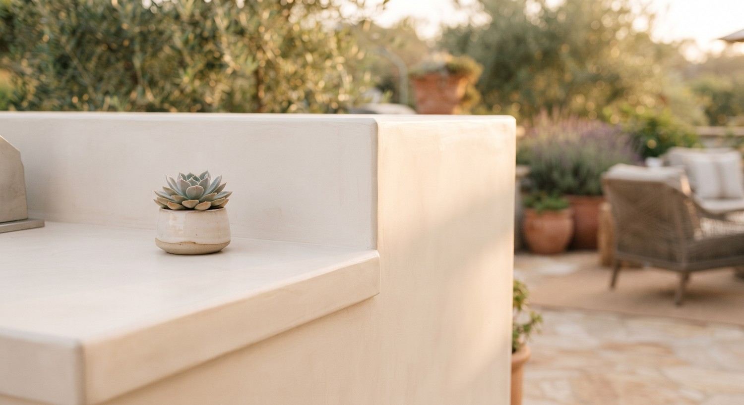 Stucco finish on an older outdoor kitchen base