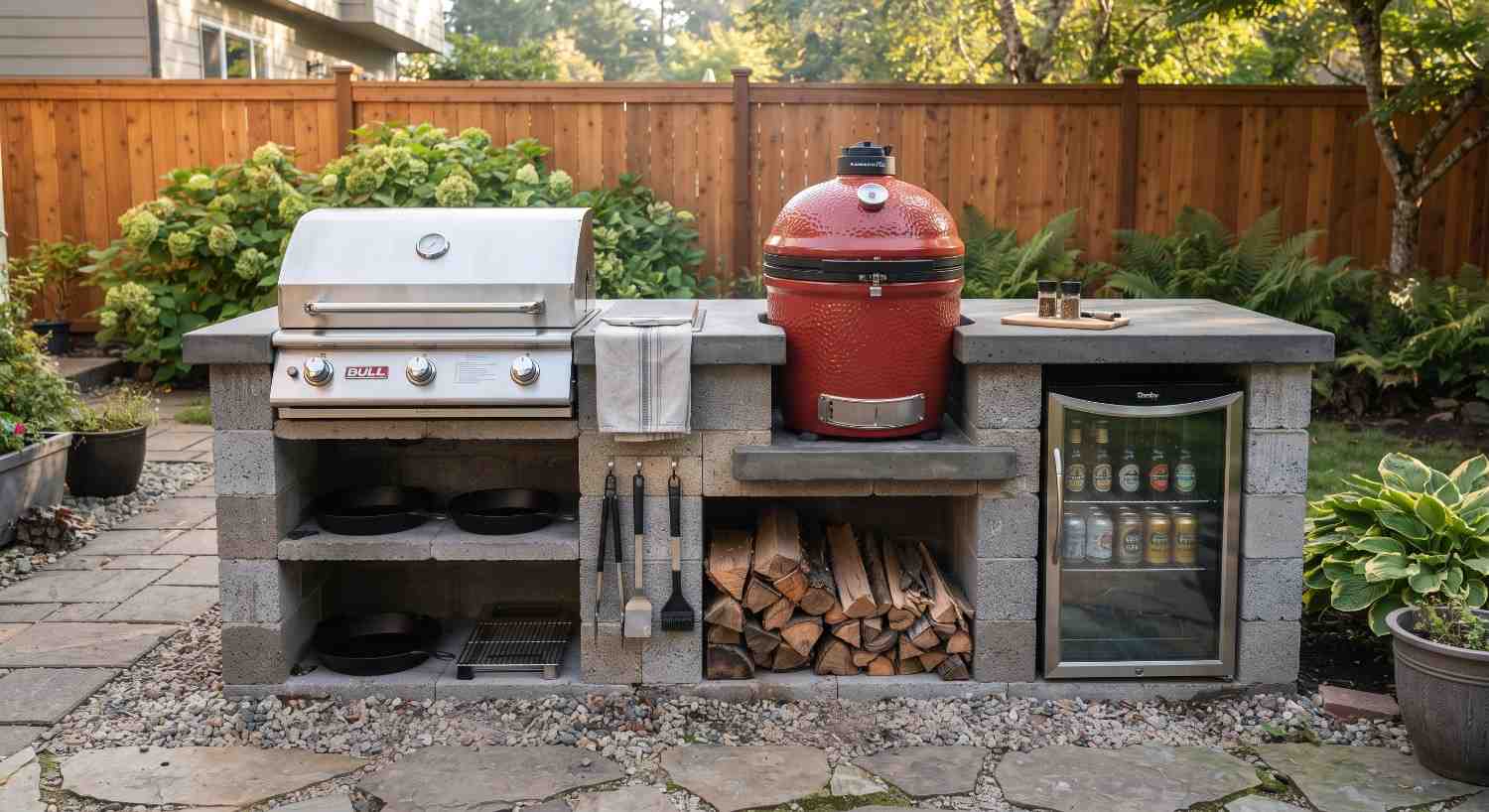 Outdoor kitchen base and slab before the first winter